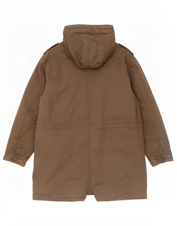 Zara Mens Hooded Parka Jacket UK 44 2XL Khaki Cotton
