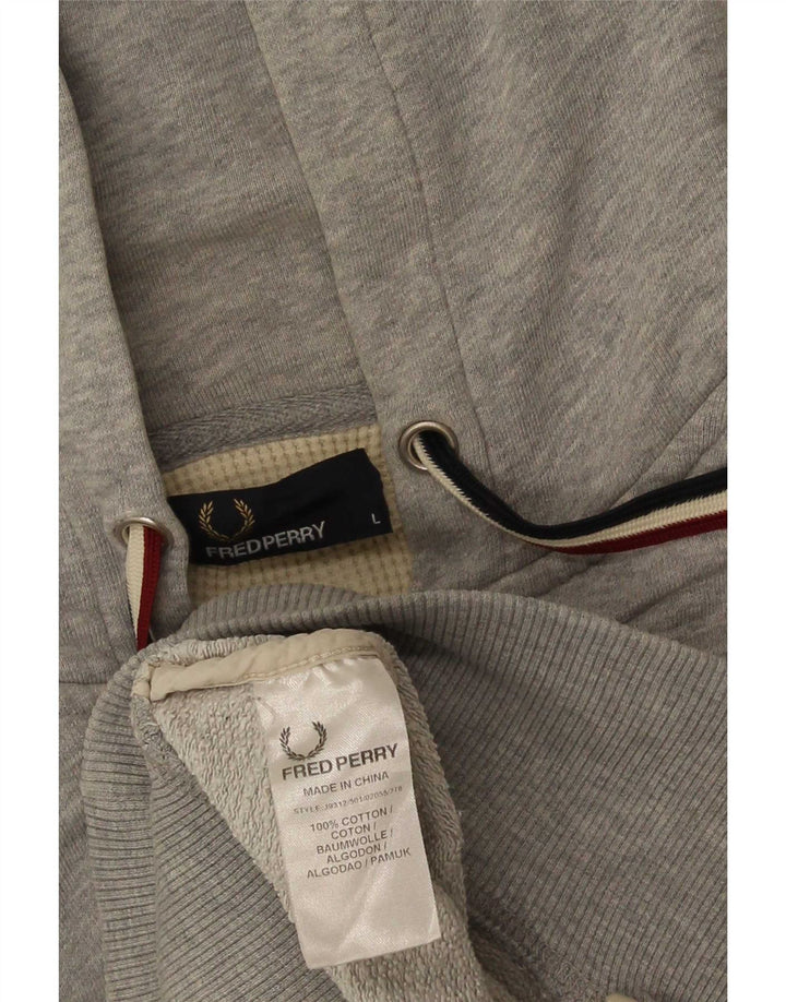 Veliki sivi pamučni pulover s kapuljačom Fred Perry