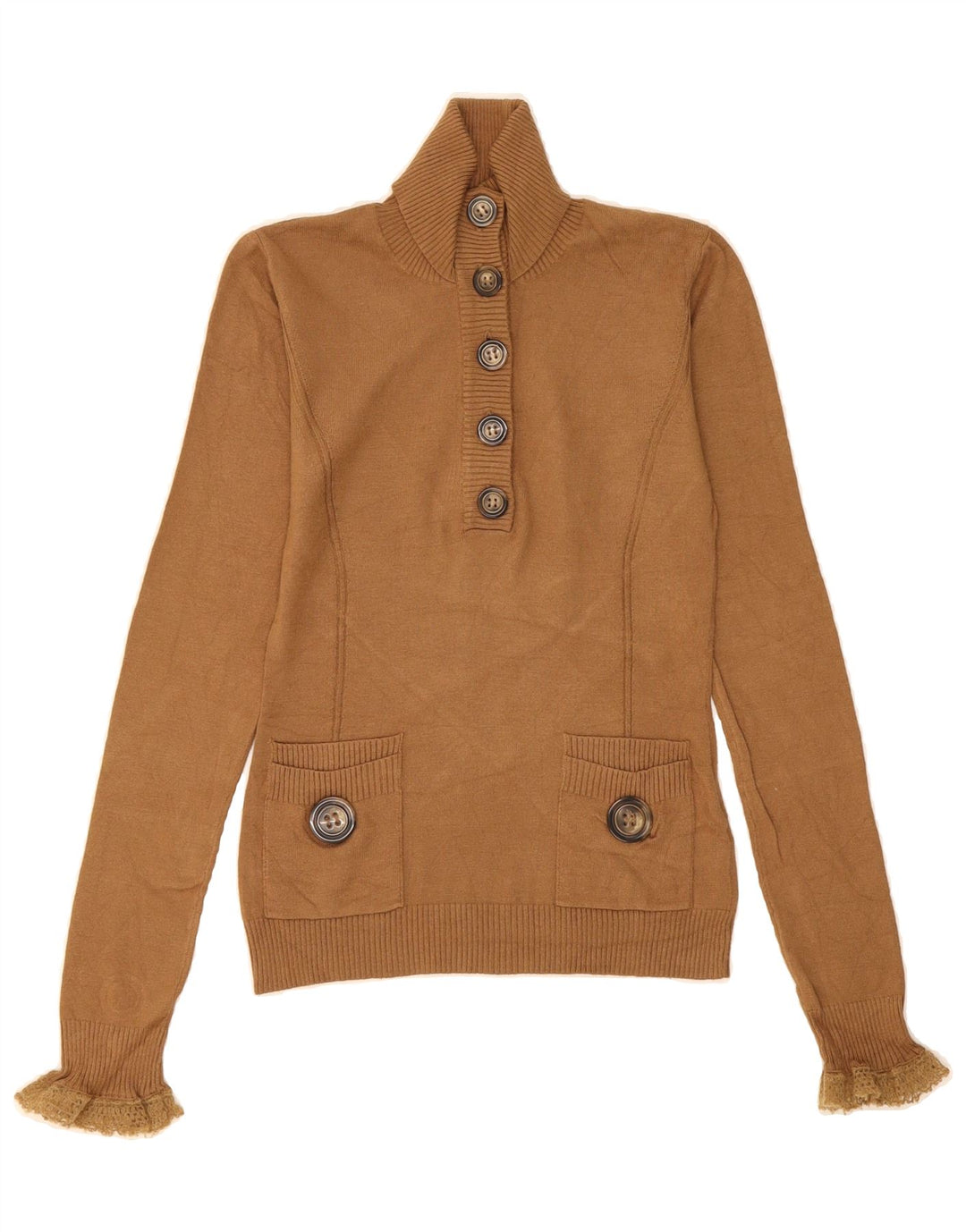 DOLCE & GABBANA Womens Button Neck Jumper Sweater UK 12 Medium Brown Vintage Dolce & Gabbana and Second-Hand Dolce & Gabbana from Messina Hembry 