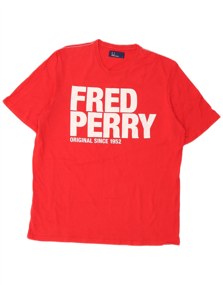 Velika crvena pamučna muška majica s grafičkim motivima Fred Perry