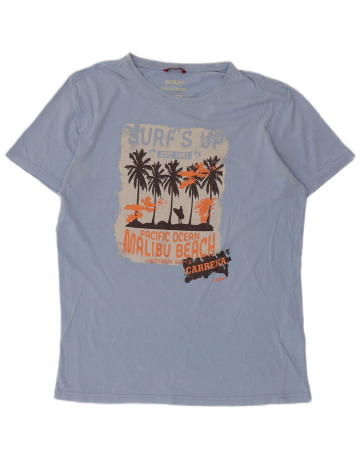 Velika plava pamučna muška majica s grafičkim motivima Carrera