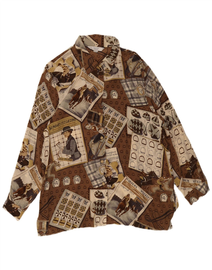 Marina Rinaldi, ženska visoka košulja, bluza, veličina 25, veliki smeđi patchwork