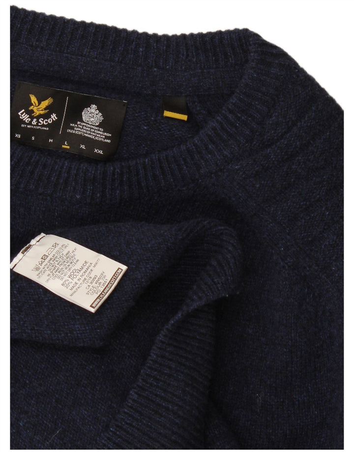 Lyle & Scott muški džemper s okruglim izrezom Veliki tamnoplavi vuneni pulover
