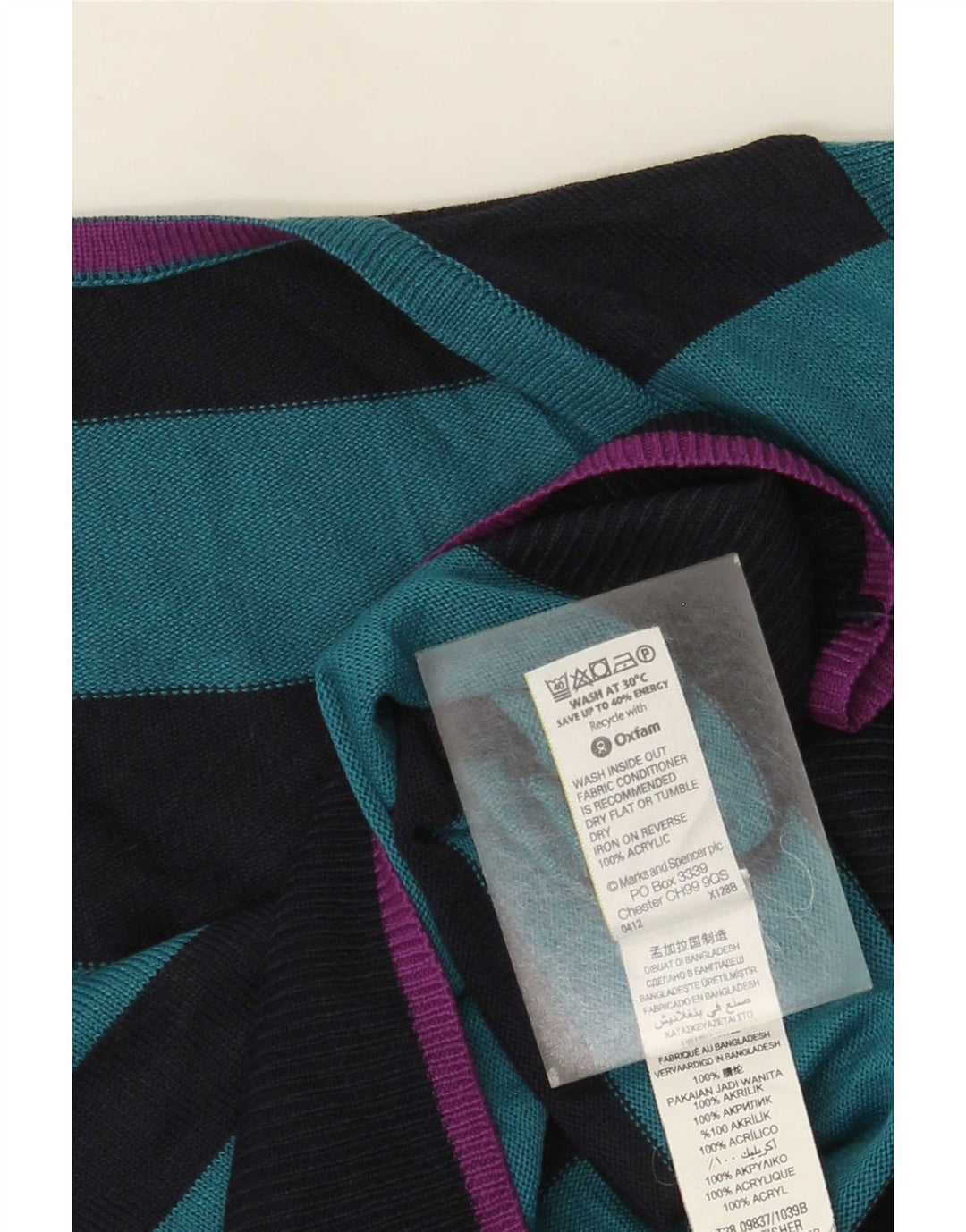Marks & Spencer ženski džemper s V-izrezom UK 12 srednje plave pruge