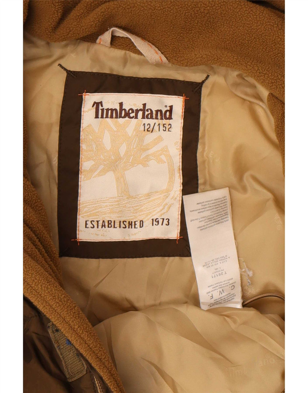 Timberland Jakna za dječake s kapuljačom i podstavljenom grafikom 11-12 godina, smeđa poliester