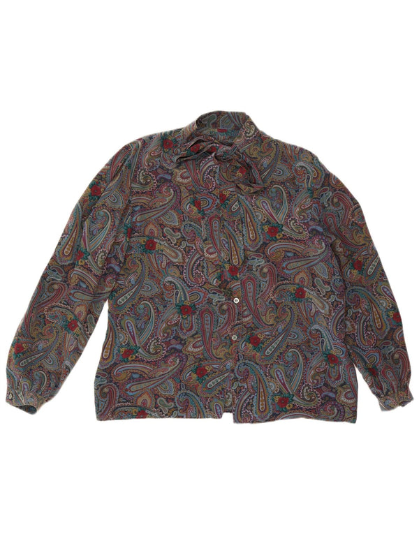 Vintage ženska košulja s prednjom kravatom IT 48 XL Raznobojna svila s paisley platnom