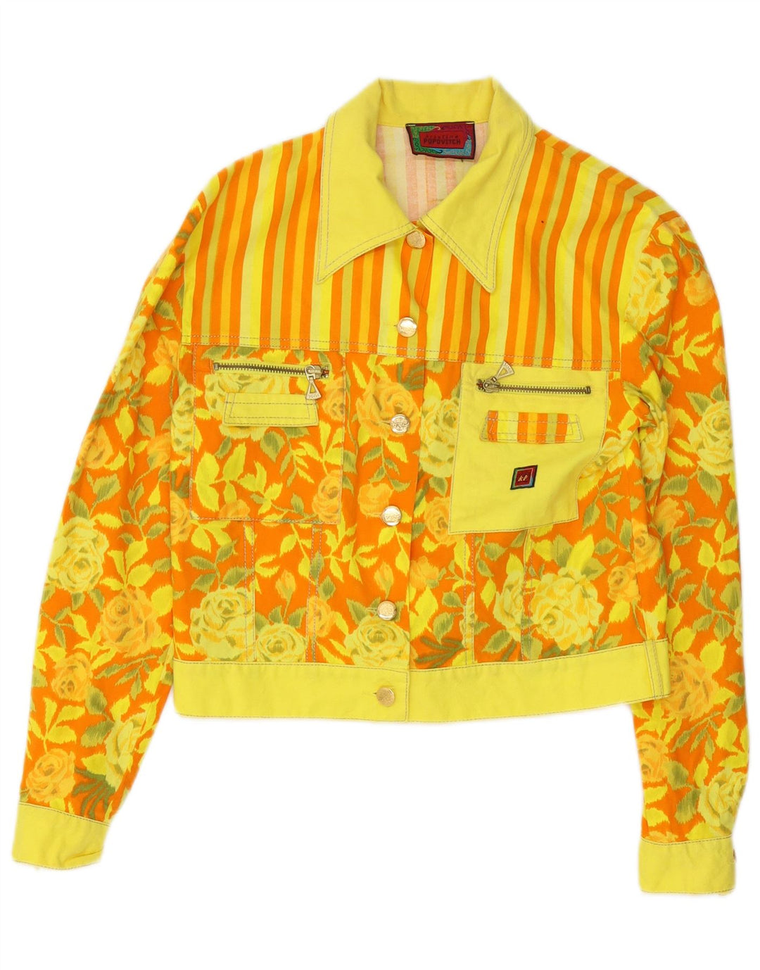 Vintage ženska bomber jakna EU 38 Srednje žuti cvjetni pamuk