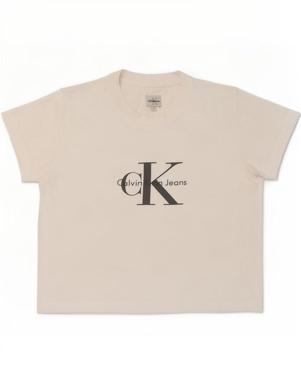 Calvin Klein Jeans Ženska skraćena majica kratkih rukava UK 12 Srednje bijela