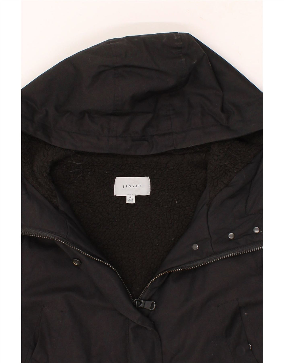JIGSAW Womens Hooded Parka Jacket UK 12 medium Black Cotton Vintage Jigsaw and Second-Hand Jigsaw from Messina Hembry 