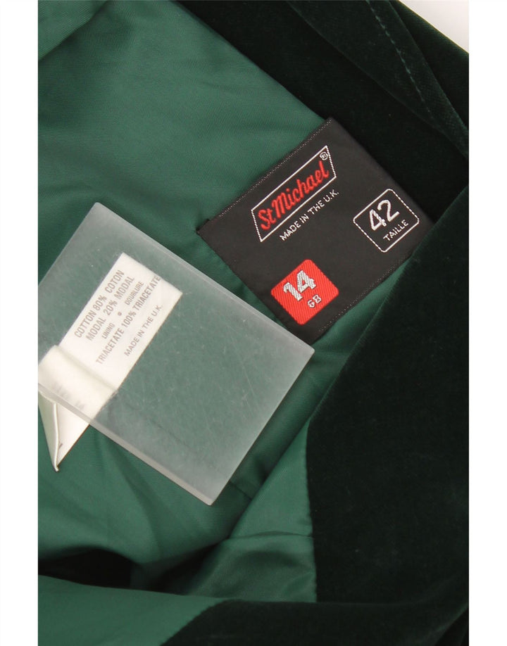 St Michael Ženska baršunasta jakna sa 2 gumba UK 14 Srednje zeleni pamuk