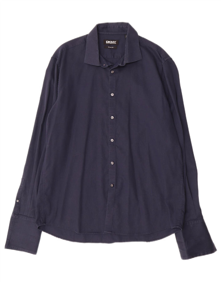 DKNY muška uska košulja veličina 17 1/2 44 XL tamnoplavi pamuk