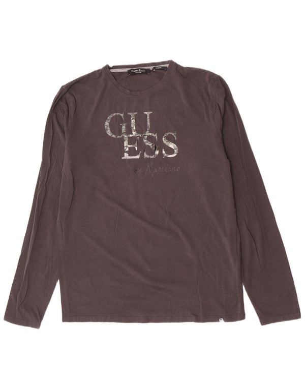 Guess By Marciano Muška uska majica dugih rukava s grafikom, veliki sivi pamuk
