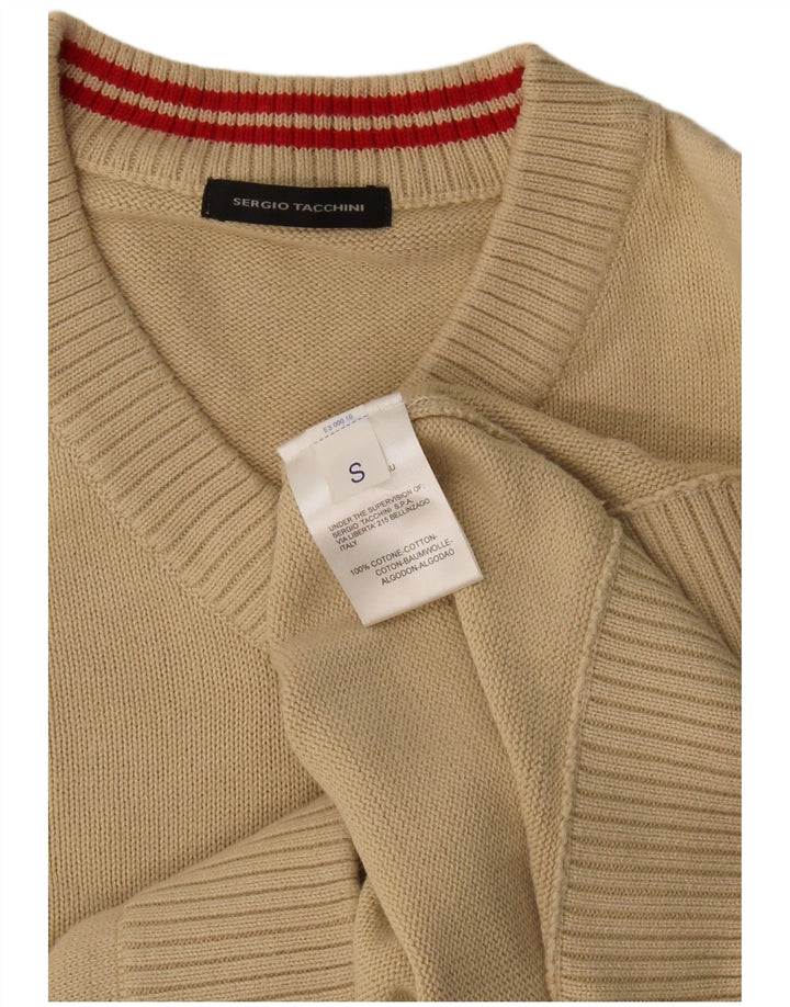 Sergio Tacchini, muški pulover s V-izrezom, mali, bež pamuk