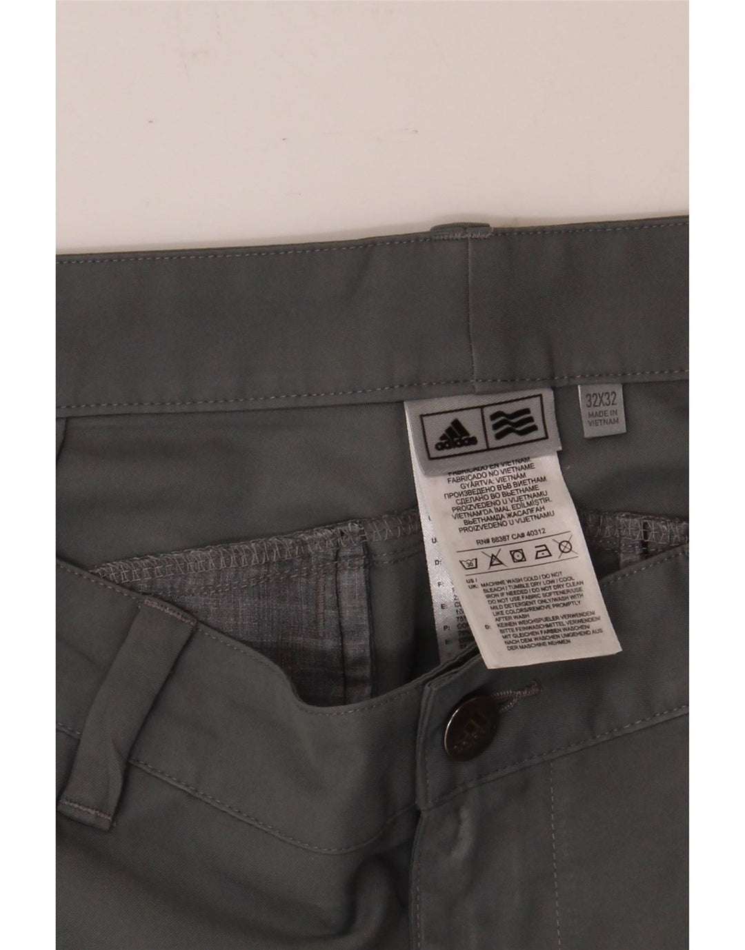 ADIDAS Mens Slim Chino Trousers W32 L32 Grey Polyester Vintage Adidas and Second-Hand Adidas from Messina Hembry 