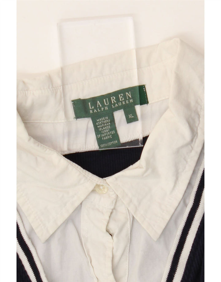 RALPH LAUREN Ženska majica s 3/4 rukavima UK 18 XL tamnoplavi pamuk u blokovima