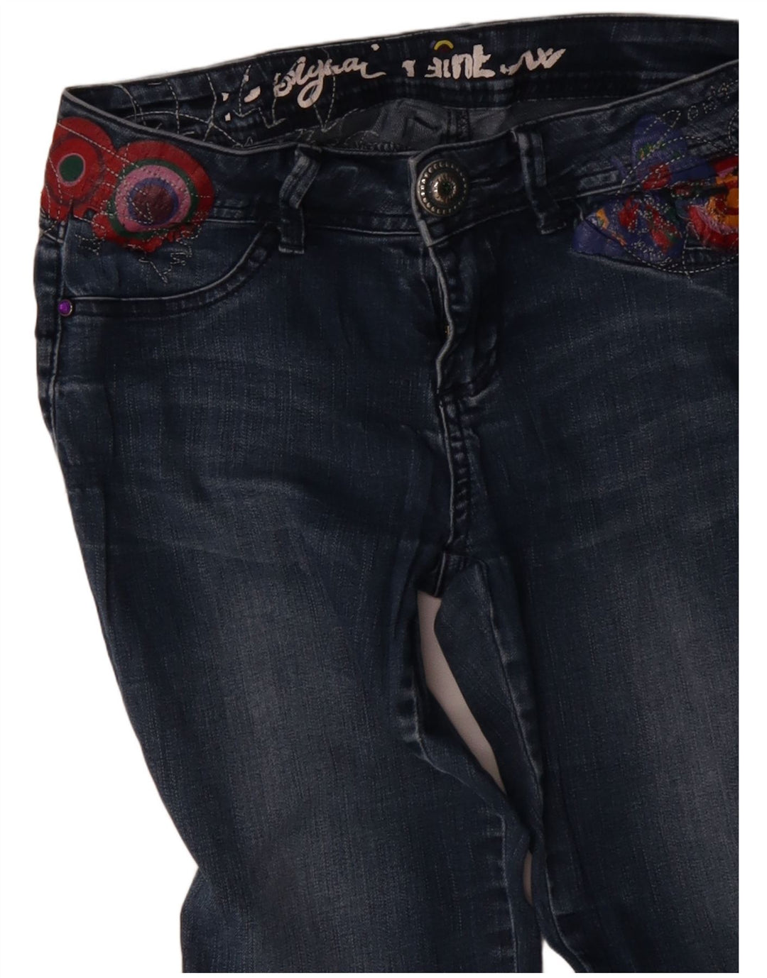 Ravne traperice Desigual Rainbow Joggers W28 L30 Blue Geometric