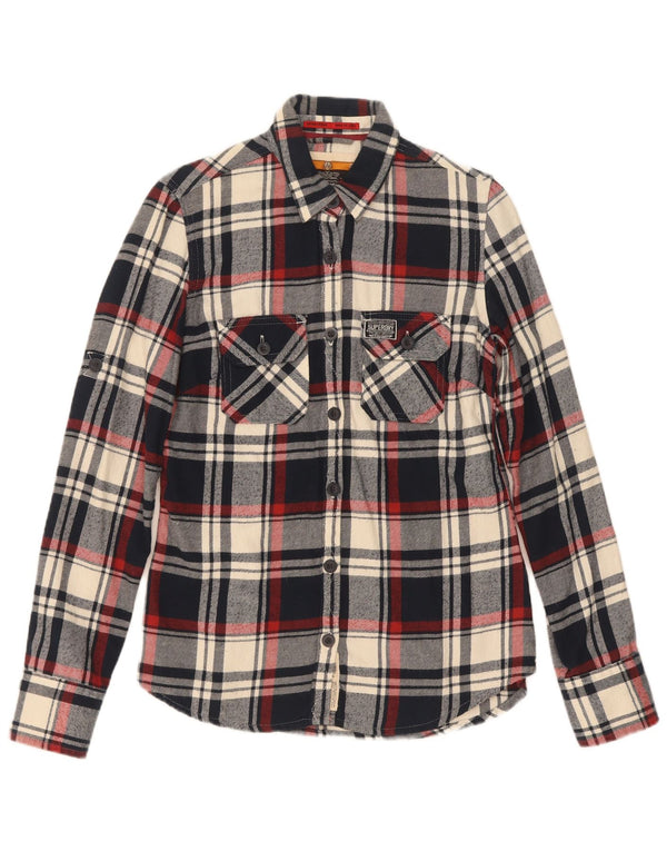 Superdry ženska flanelska košulja UK 10 Mala mornarsko plava karirana pamuk