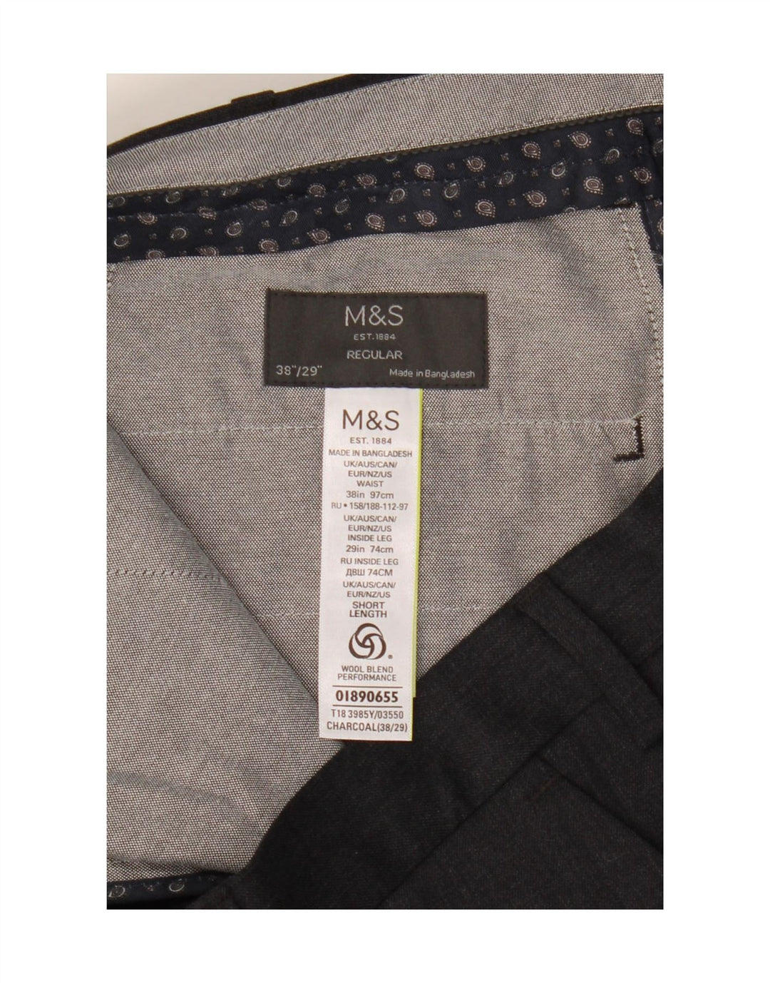 Marks & Spencer muške uobičajene hlače W38 L29 sivi poliester