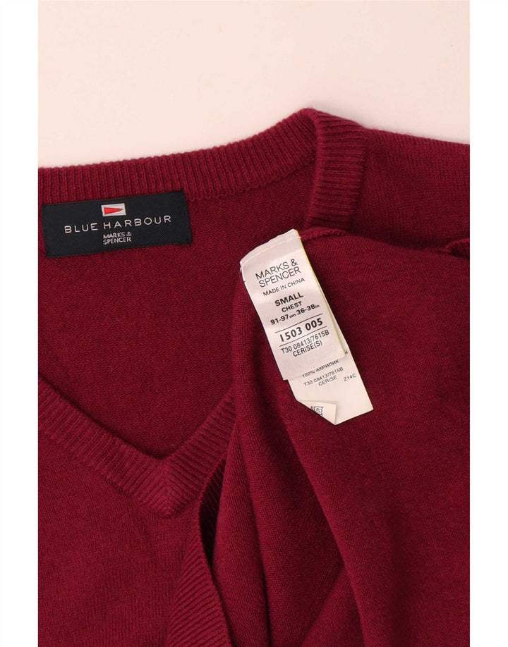 Marks & Spencer muški plavi Harbor džemper s V-izrezom mali crveni akril