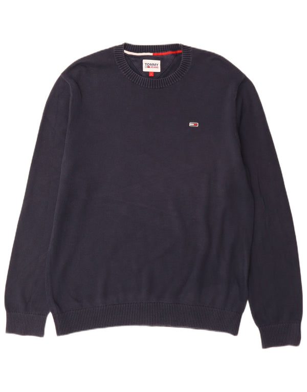 Tommy Hilfiger Mens Crew Neck Jumper Sweater Large Navy Blue Cotton