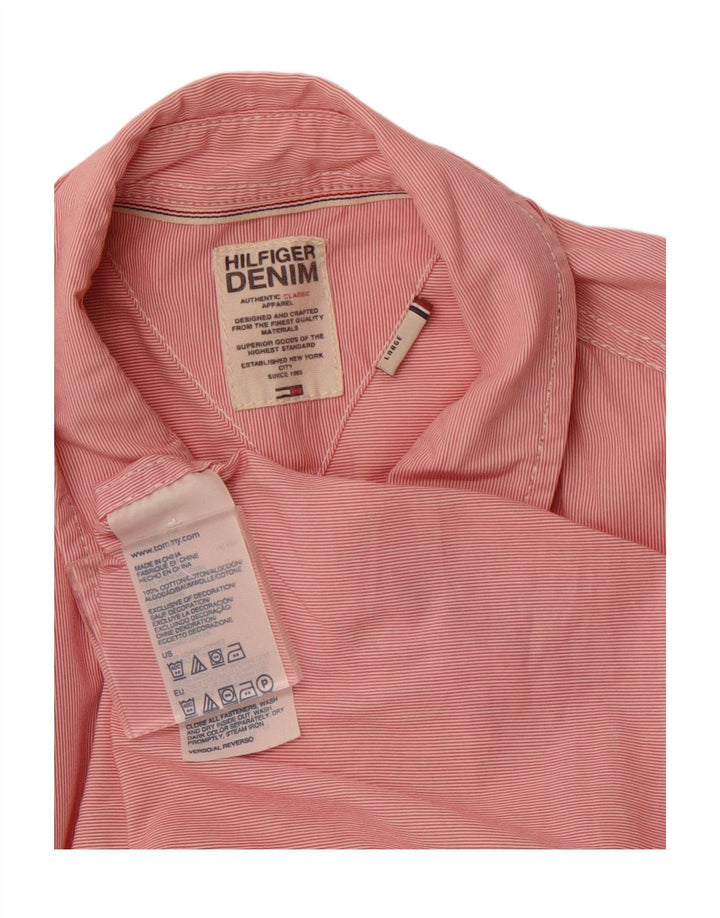 TOMMY HILFIGER Mens Shirt Large Red Pinstripe Cotton