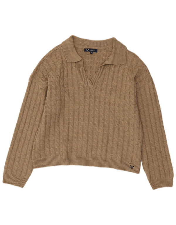 Crew Clothing Ženski pulover s polo ovratnikom UK 16 Veliki bež akril
