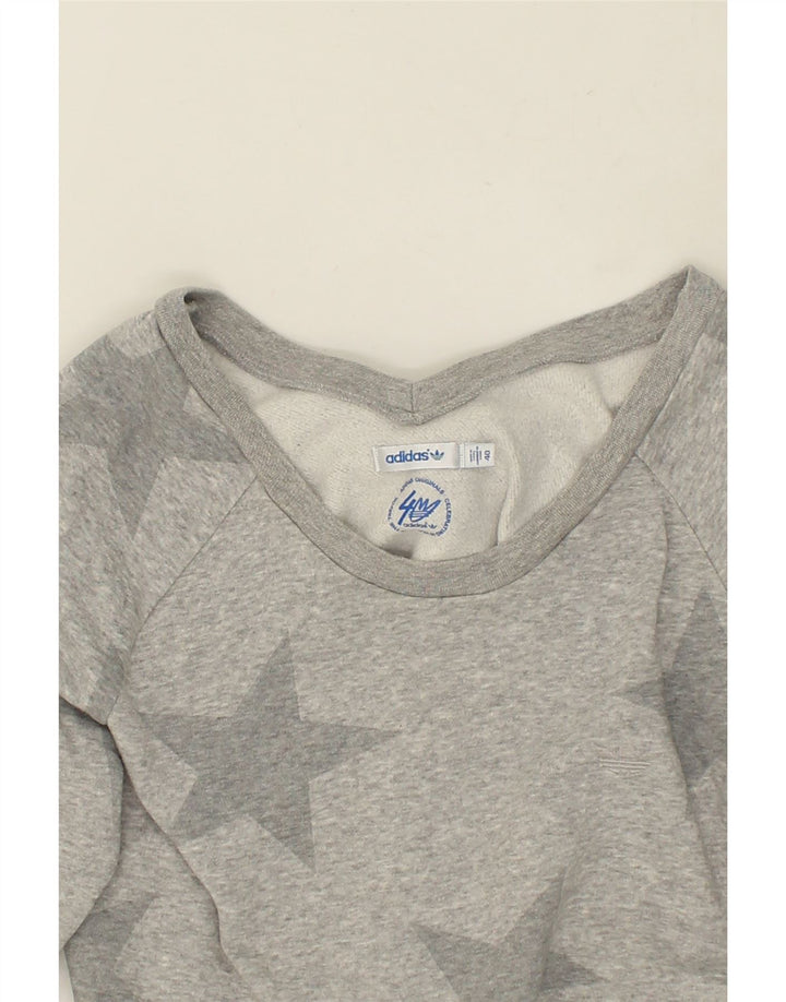 ADIDAS Womens Graphic 3/4 Sleeve Sweatshirt Jumper EU 40 Medium Grey Vintage Adidas and Second-Hand Adidas from Messina Hembry 