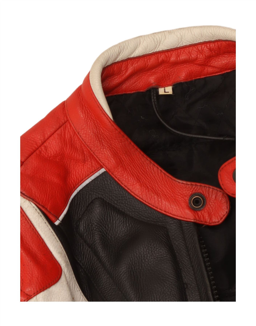 Vintage muška kožna trkaća jakna UK 40 Veliki raznobojni blok u boji