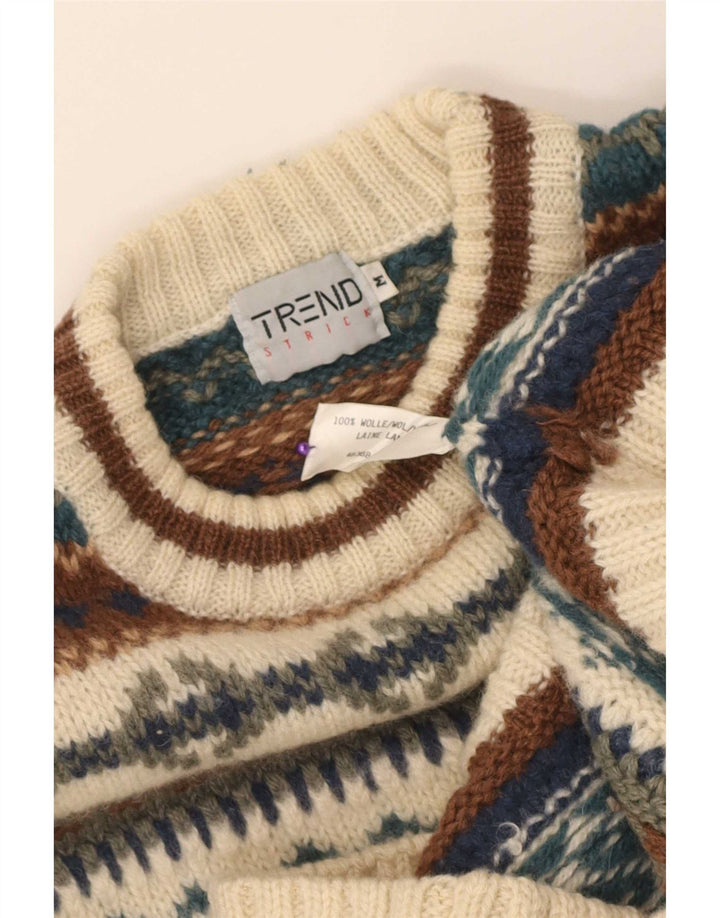 Vintage muški džemper s okruglim izrezom srednje bež boje Fair Isle vune