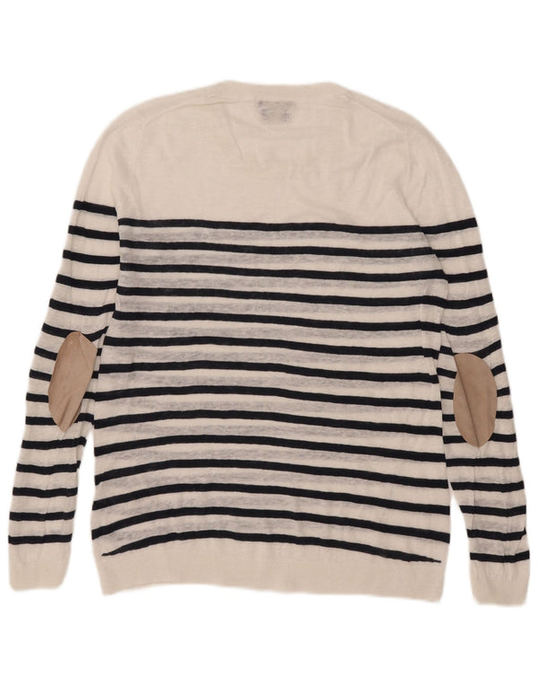 Massimo Dutti Womens Crew Neck Jumper Sweater UK 16 Large White Striped