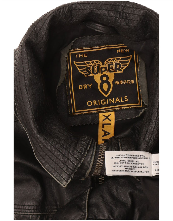 Superdry muška kožna jakna UK 42 XL crna koža