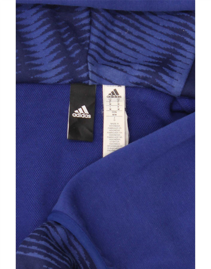Adidas muški pulover s kapuljačom na patentni zatvarač srednje plavi pamuk