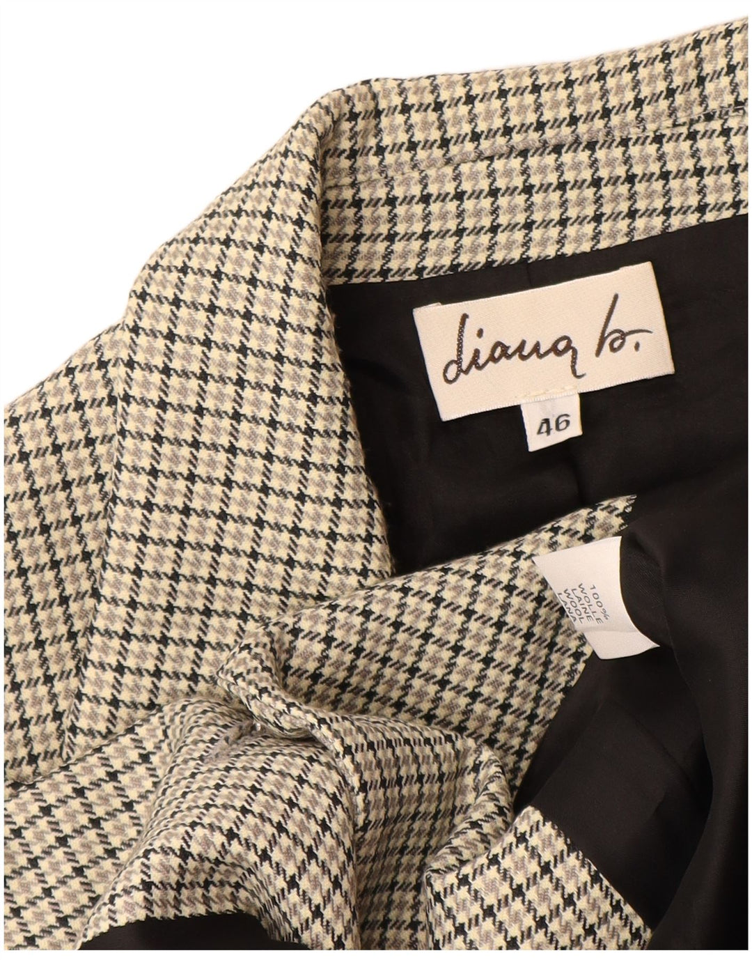 VINTAGE Ženska jakna sa 3 gumba IT 46 Large Grey Houndstooth Wool