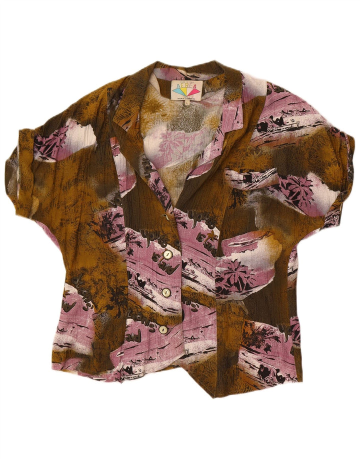 Vintage ženska grafička košulja bluza UK 16 Veliki kaki patchwork