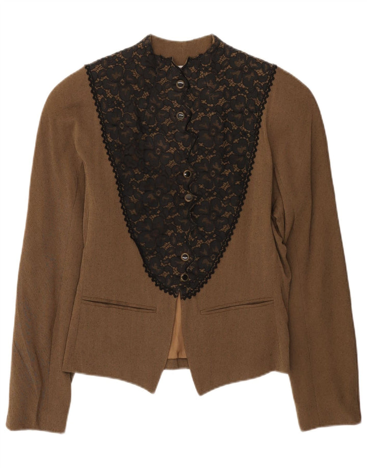 Vintage ženski sako sa 6 gumba IT 42 Srednje smeđa cvjetna viskoza