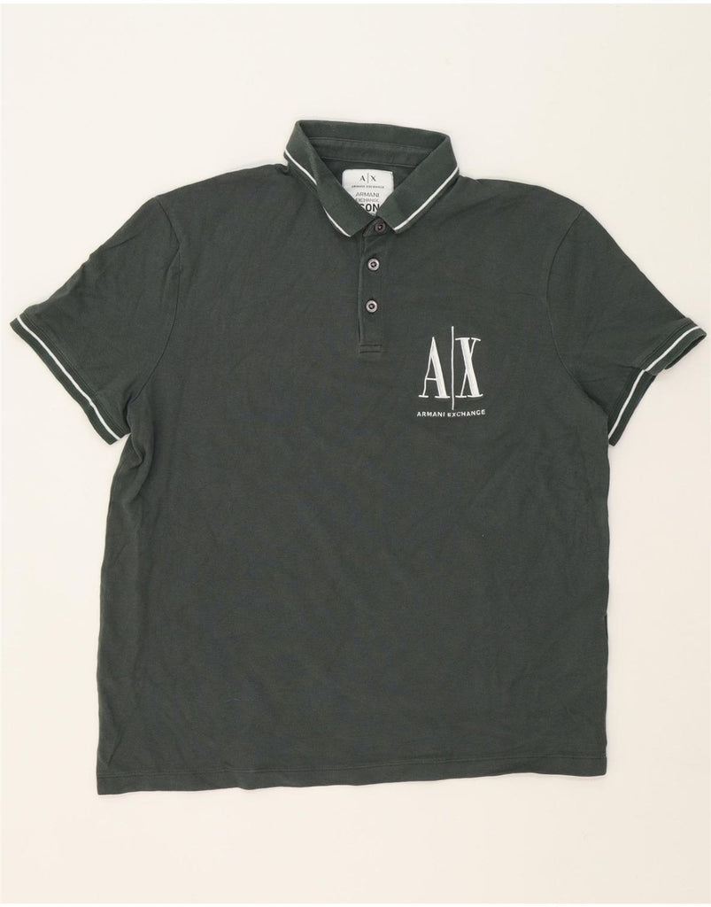 ARMANI Mens Polo Shirt Large Grey Cotton Vintage Armani and Second-Hand Armani from Messina Hembry 