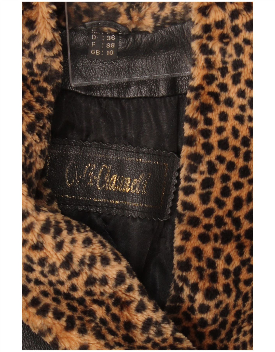 VINTAGE ženski preveliki kožni kaput UK 10 Mali crni životinjski print