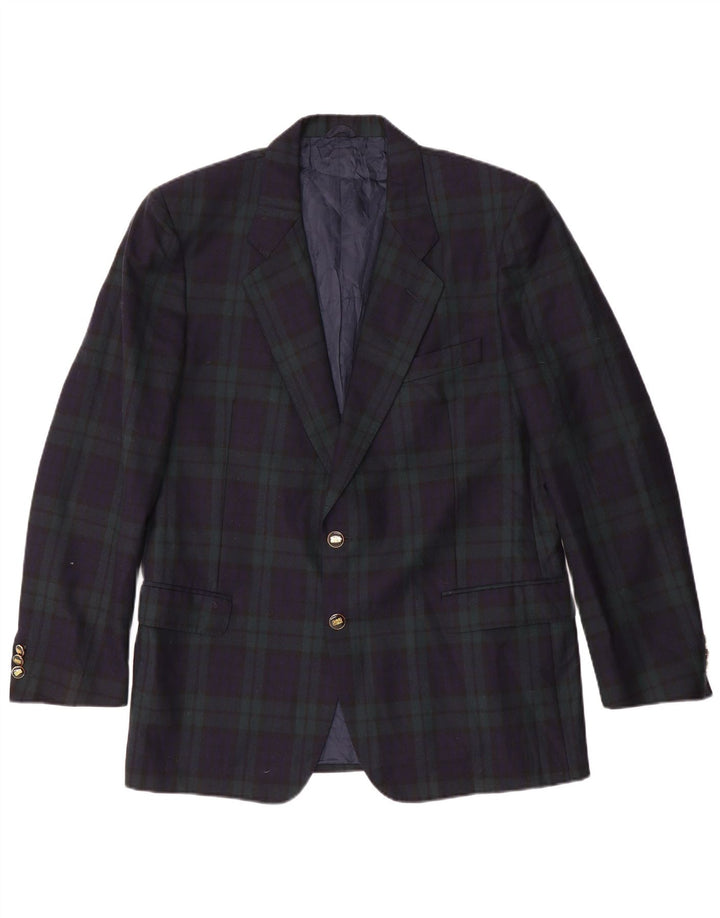 Vintage muški sako s 2 gumba IT 54 2XL tamnoplava karirana vuna