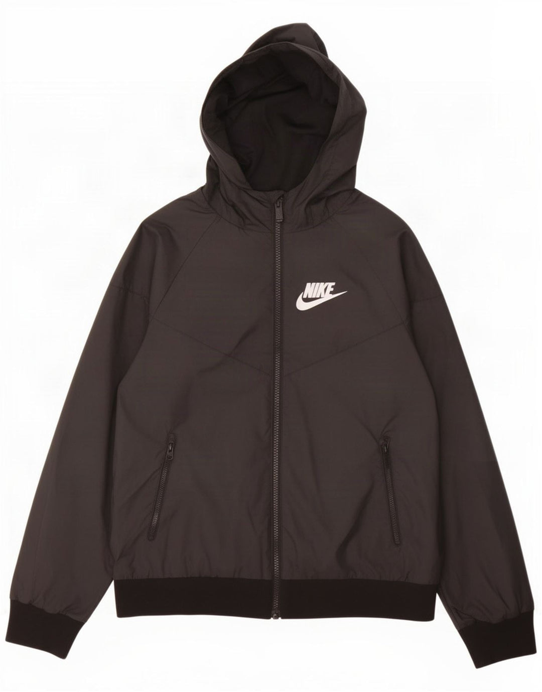 Kišna jakna s kapuljačom Nike za dječake 10-11 godina srednje crne boje od poliestera