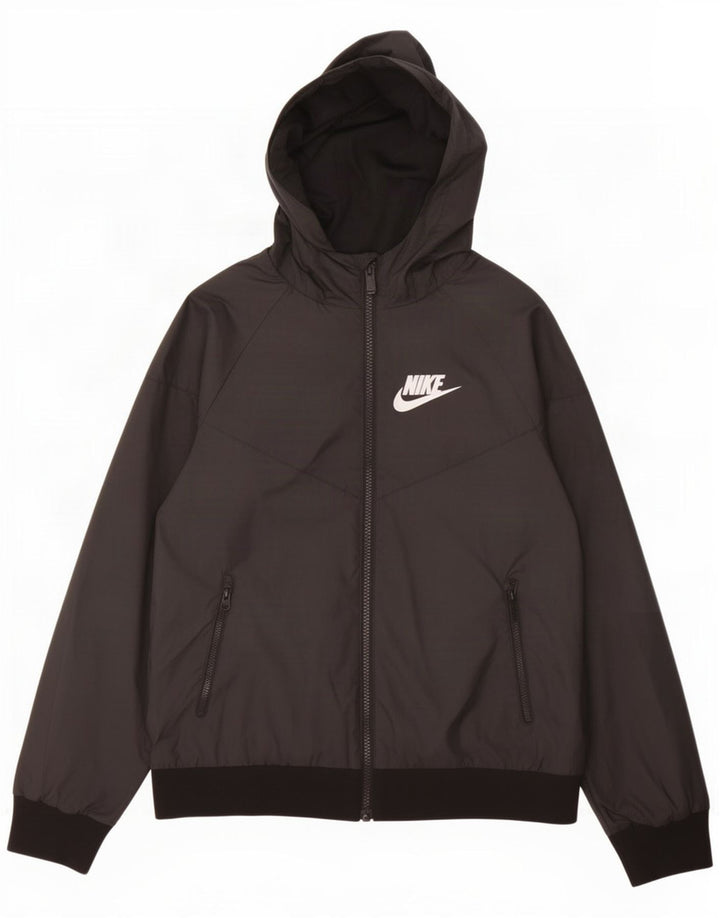 Kišna jakna s kapuljačom Nike za dječake 10-11 godina srednje crne boje od poliestera