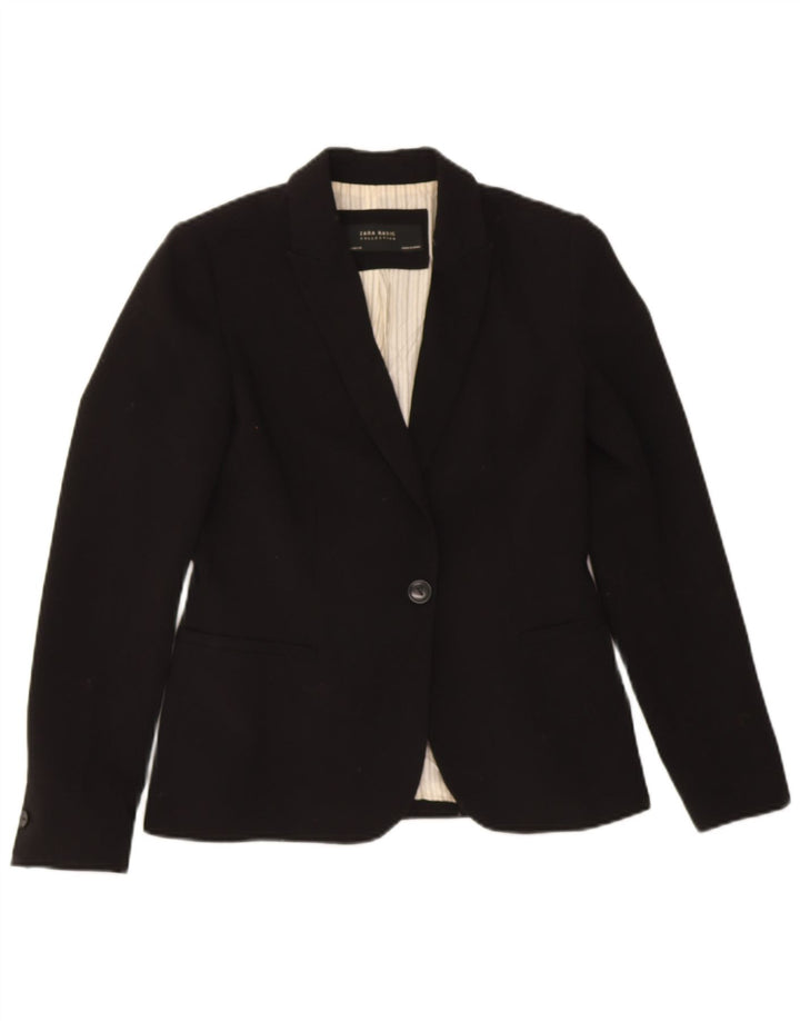 ZARA Womens 1 Button Blazer Jacket UK 12 Medium Black