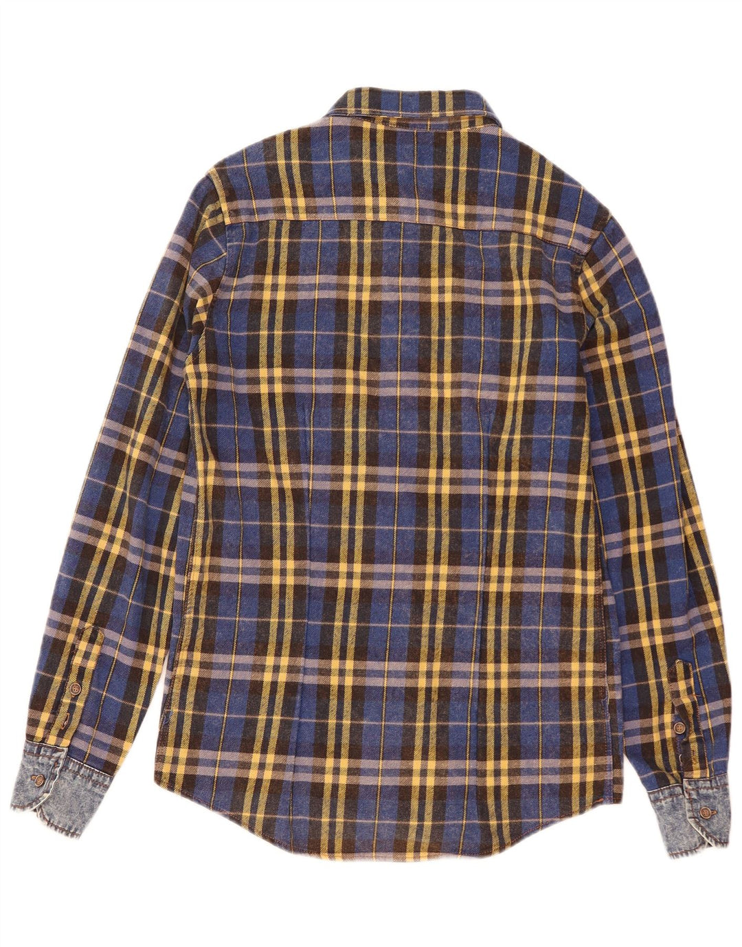 Vintage muška flanelska košulja, mali plavi karirani pamuk