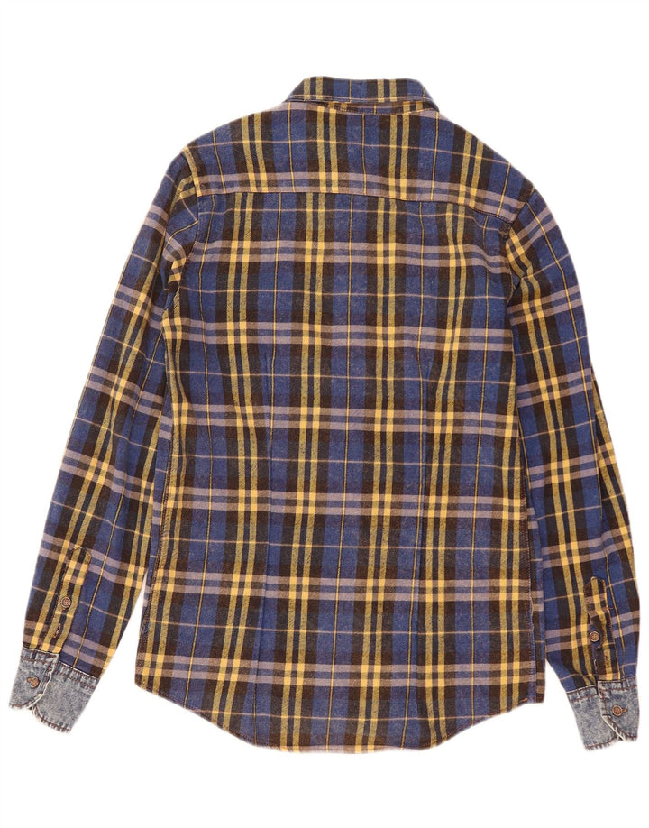 Vintage muška flanelska košulja, mali plavi karirani pamuk
