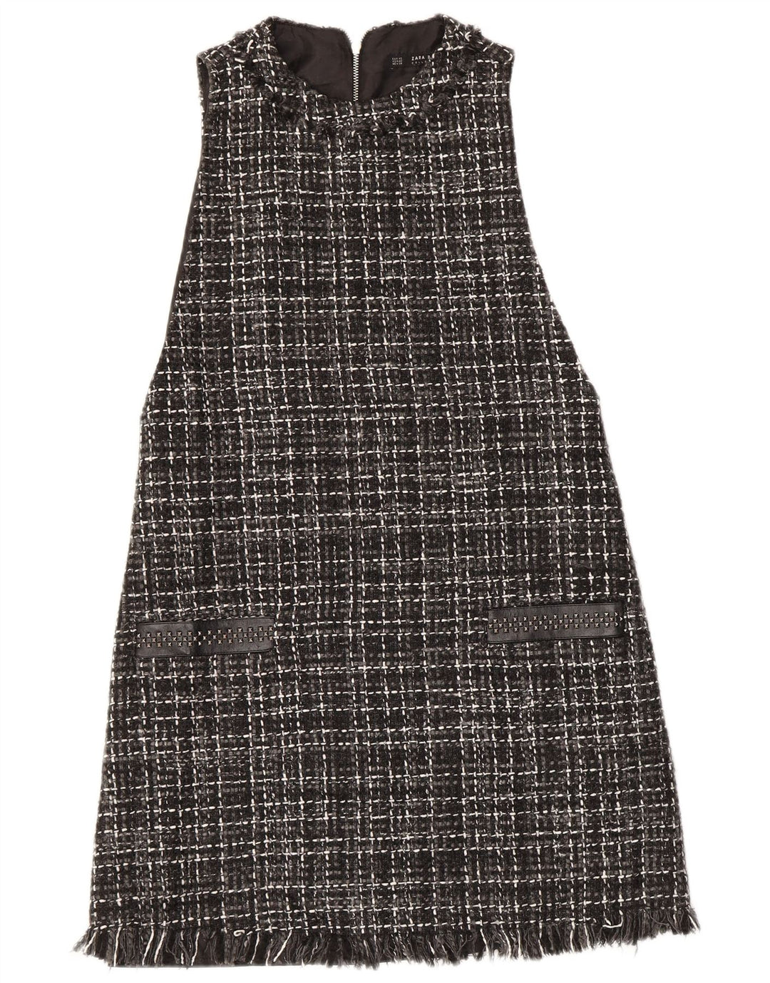 Zara ženska duga haljina bez rukava UK 6 XS crna karirana akril