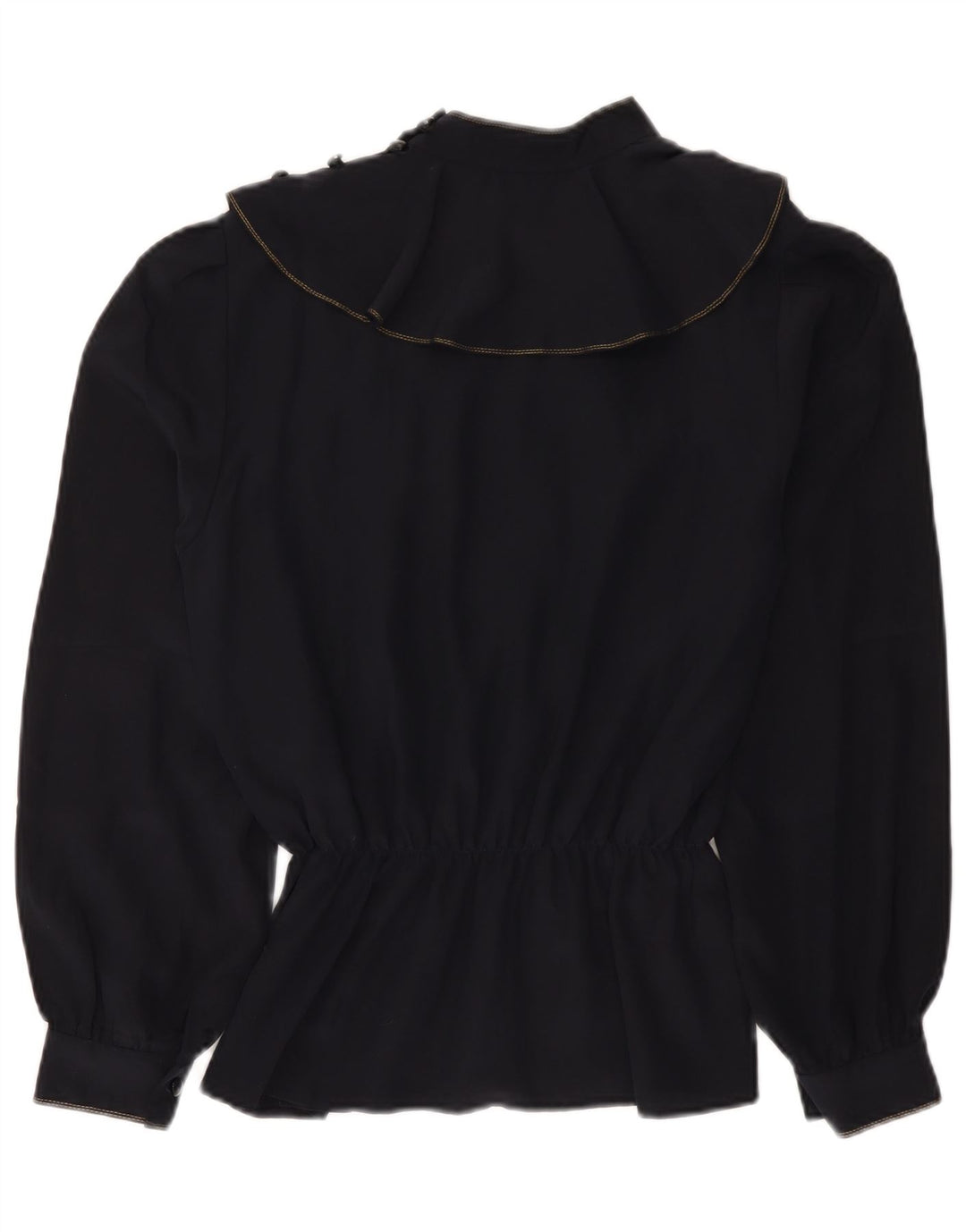 Vintage ženski gornji dio bluze dugih rukava UK 14 srednje tamnoplave cvjetne boje