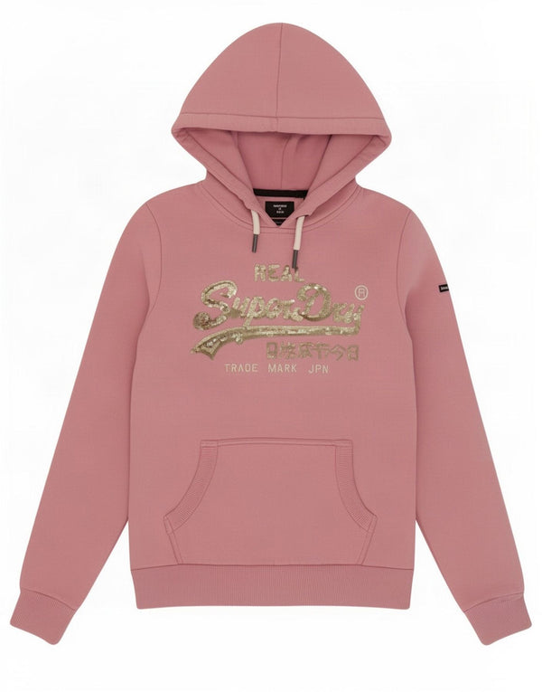 Superdry Womens Graphic Hoodie Jumper UK 8 Small Pink Cotton