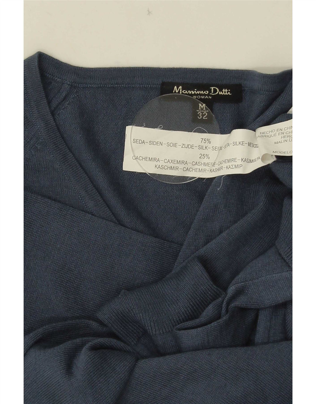 Ženski džemper s V-izrezom Massimo Dutti UK 12 Srednje plava svila