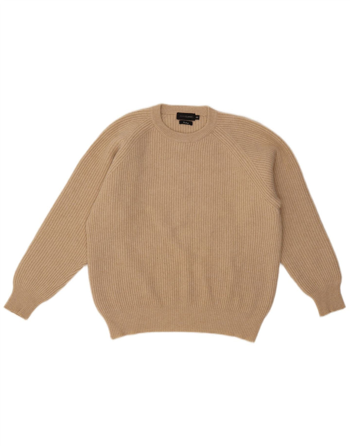 Vintage ženski džemper s okruglim izrezom IT 48 XL od bež merino vune