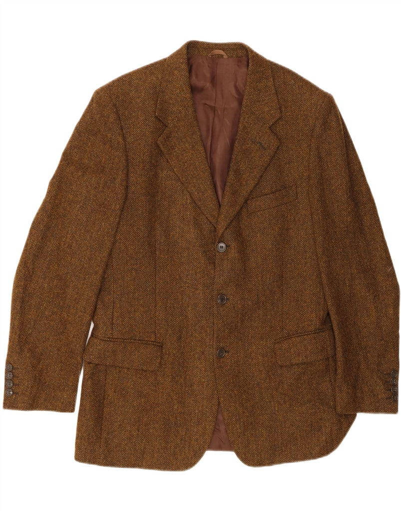 DANIEL HECHTER Mens 3 Button Blazer Jacket UK 38 Medium Brown Herringbone Vintage Daniel Hechter and Second-Hand Daniel Hechter from Messina Hembry 