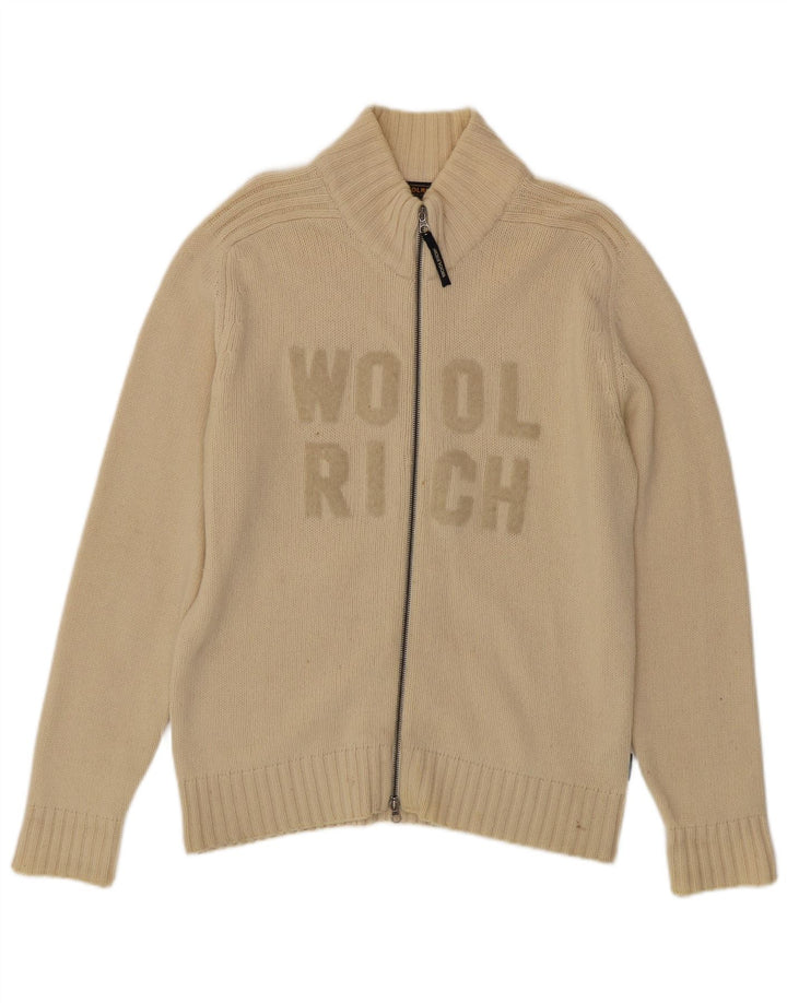 Woolrich muški grafički kardigan džemper srednje bež vune
